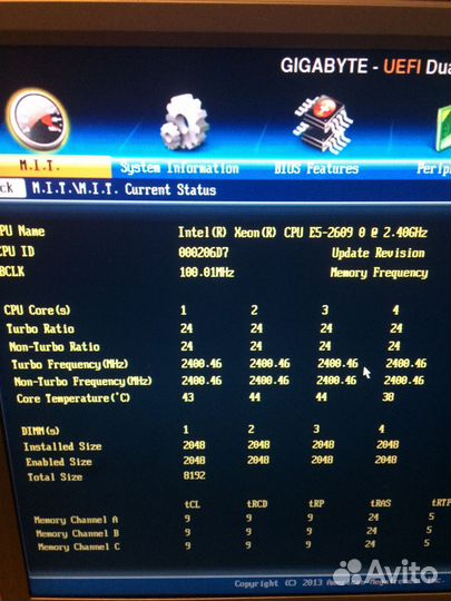 Gigabyte GA-X79 UD3 + Intel Xeon e5-2609 + 4x2Gb
