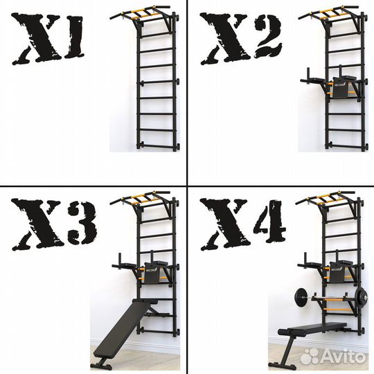 Шведская стенка Рекорд X2 без опоры на пол, черная