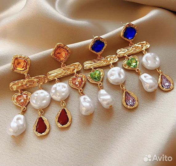 Серьги с жемчугом и цирконами