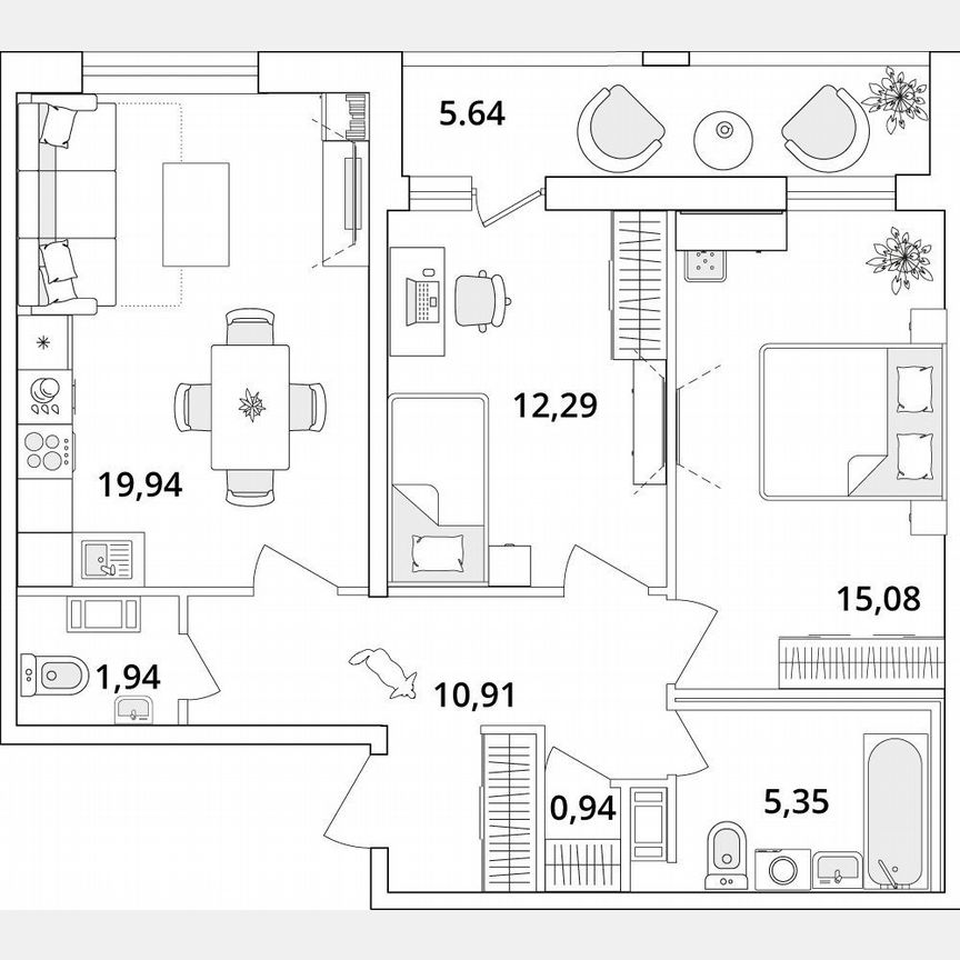 2-к. квартира, 69,3 м², 7/18 эт.