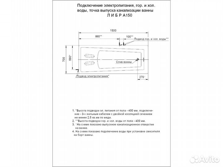 Ванна акриловая Либра 170 х 69