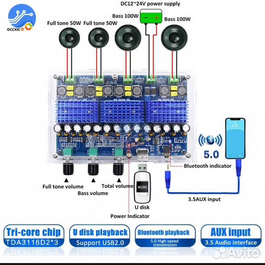 Усилитель звука XH-A310 aux usb Bluetooth 300w