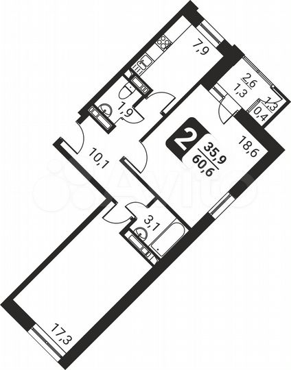2-к. квартира, 60,6 м², 17/17 эт.