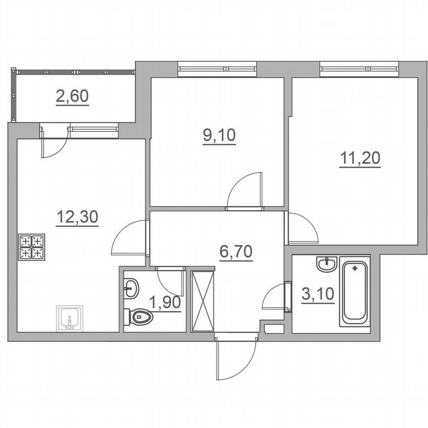 2-к. квартира, 46,9 м², 1/6 эт.