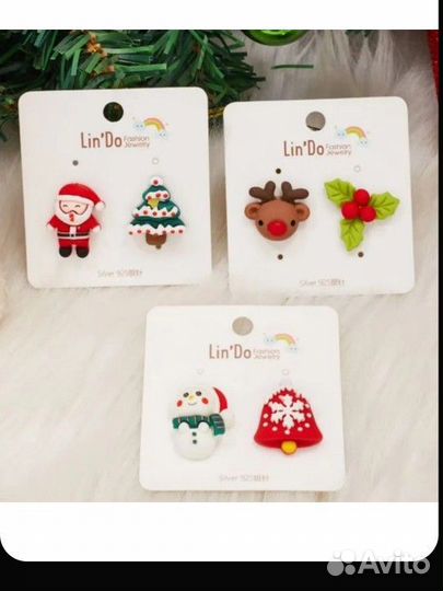 Сережки Новогодние веточка олень пусеты гвоздики