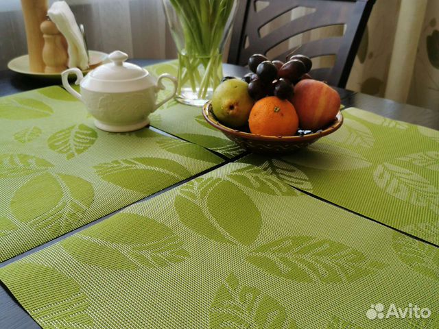 Зелёные салфетки на стол под тарелки, 45х30, 4 шт