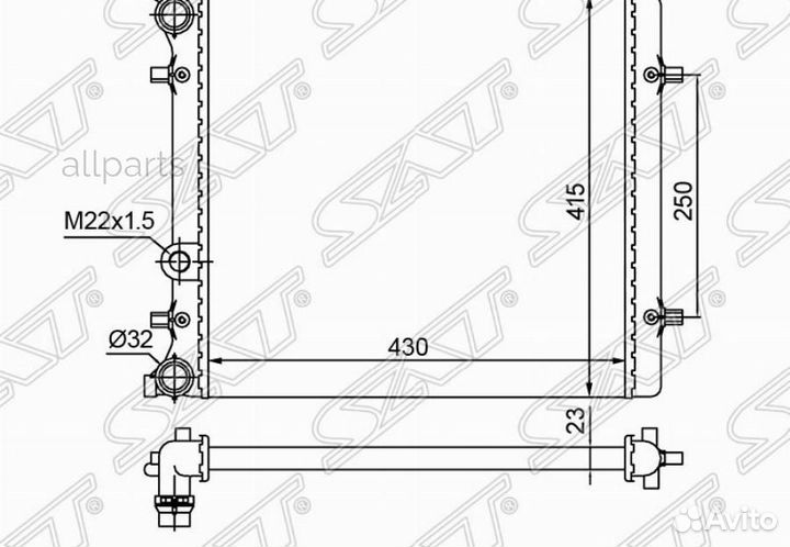 SAT SG-SD0001-1 Радиатор Skoda Octavia 96-13 / Volkswagen Golf 97-09 / seat Leon 98-06 / Volkswagen