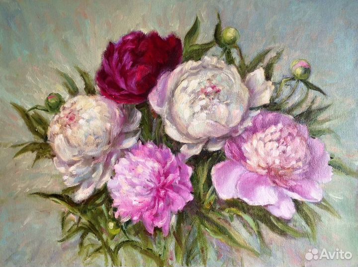 Картина маслом. Цветы. Пионы