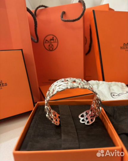 Браслет Hermes толстый серебро