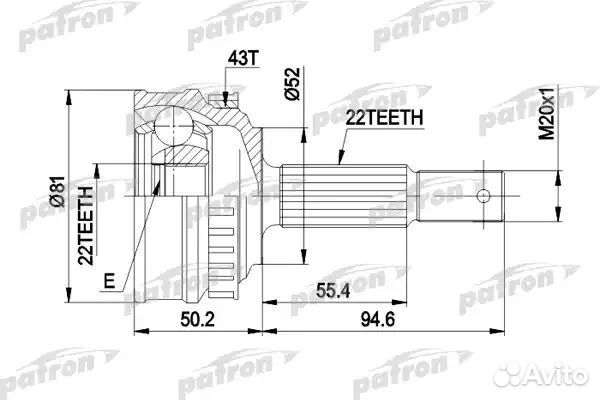 Шрус наружн к-кт 22x52x22 ABS:43T opel: vectra