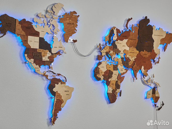 Деревянная карта мира с подсветкой в рассрочку