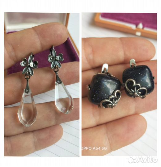 Серьги серебро с хрусталем, серьги мельхиор