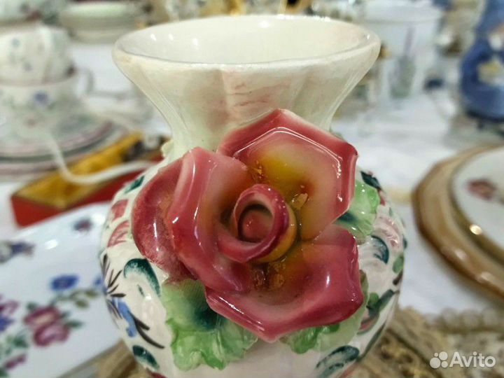 Винтаж ваза с лепкой Розы Италия