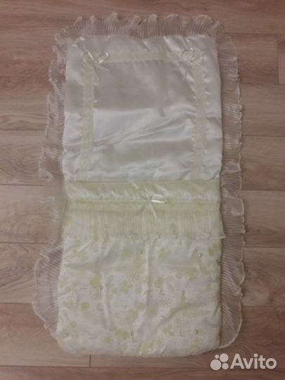 Конверт-одеялко+расшитый уголок-пеленка+бант декор