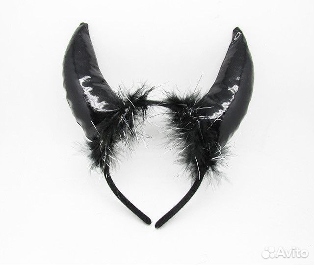 Рога виниловые с пухом черные на ободке