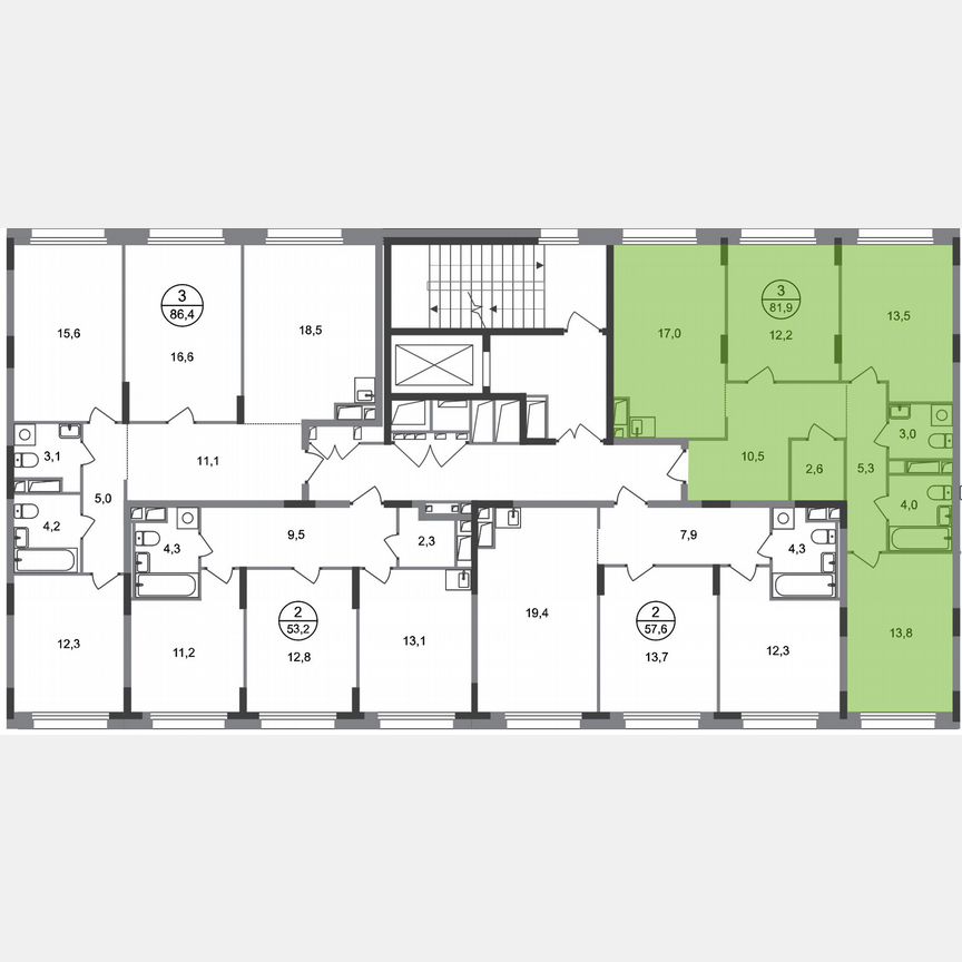 3-к. квартира, 81,9 м², 4/17 эт.
