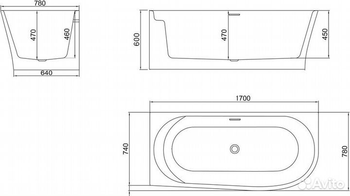 Акриловая ванна Belbagno BB410-1700-780-L