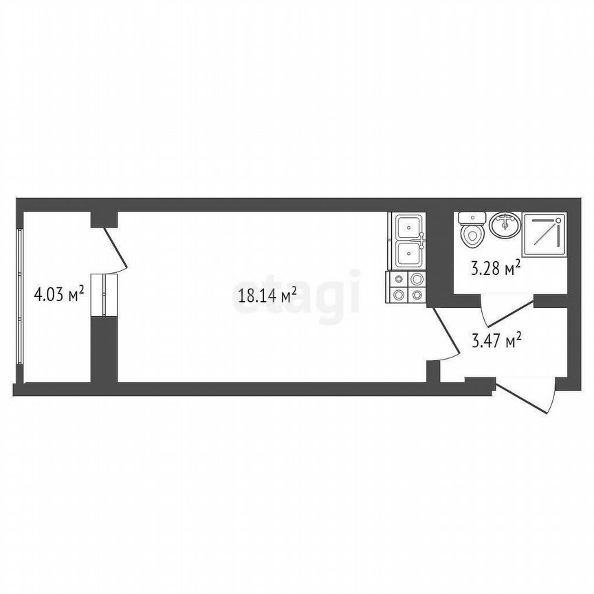 Квартира-студия, 24,9 м², 14/17 эт.