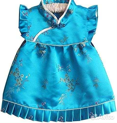 Платье голубое шелковое на девочку 1 год