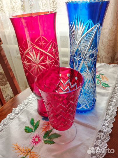 Ваза хрустальная СССР цветная