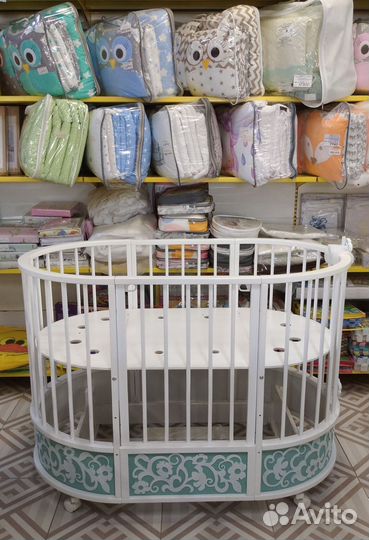 Детская кроватка трансформер с маятником круглая