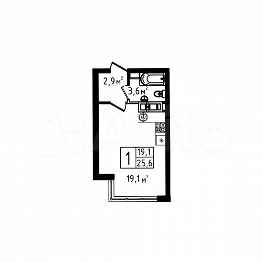 Квартира-студия, 25,6 м², 2/9 эт.