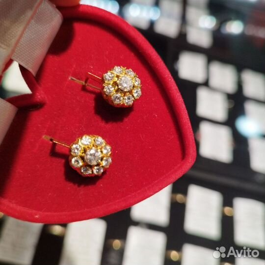 Серьги с бриллиантами малинка СССР 750 пр крупные