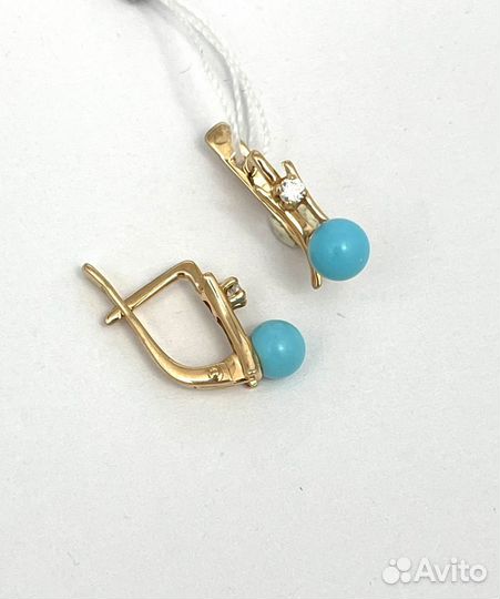 Золотые серьги с Прес.Бирюзой