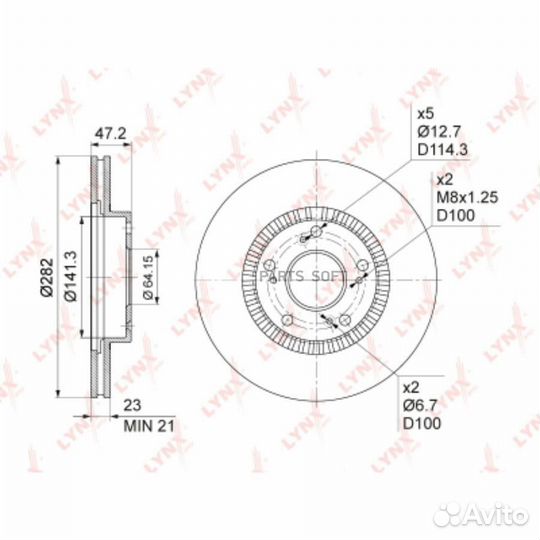Lynxauto BN-1033 Диск тормозной передний (282x23)