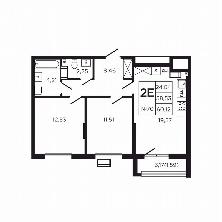 2-к. квартира, 61,7 м², 8/9 эт.