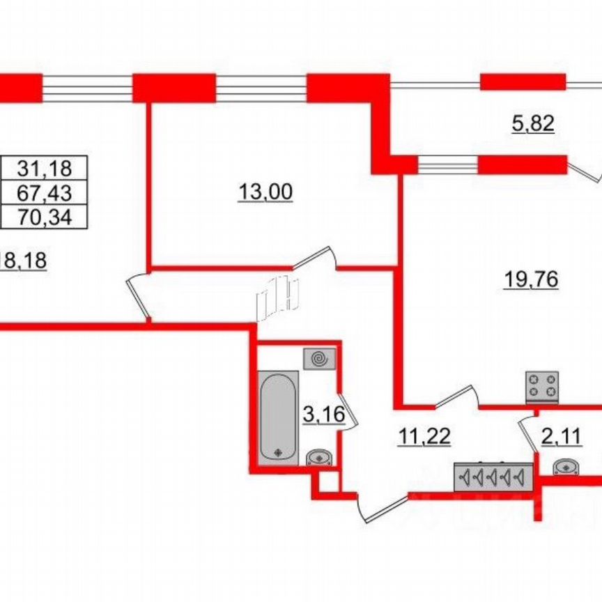 2-к. квартира, 70,3 м², 8/12 эт.