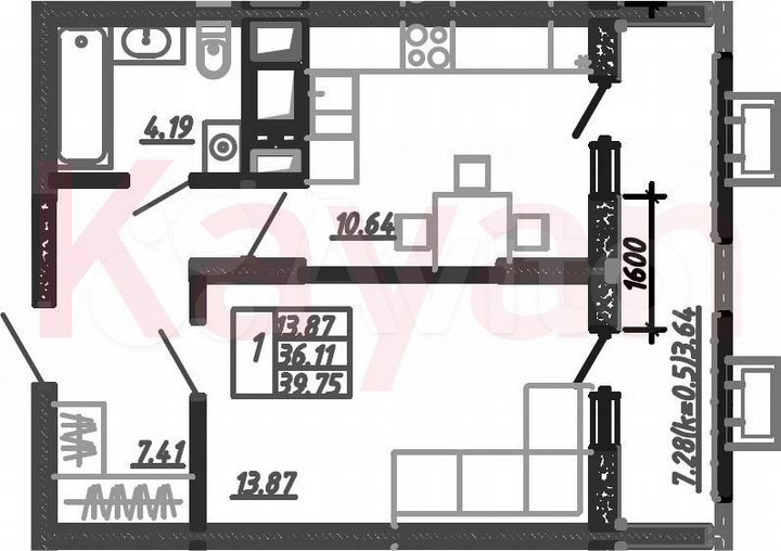 1-к. квартира, 36,1 м², 21/24 эт.