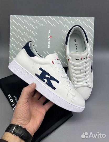 Кеды Kiton белые синим мужские кожаные