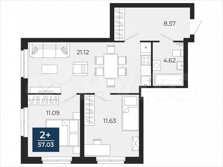 2-к. квартира, 57 м², 23/24 эт.