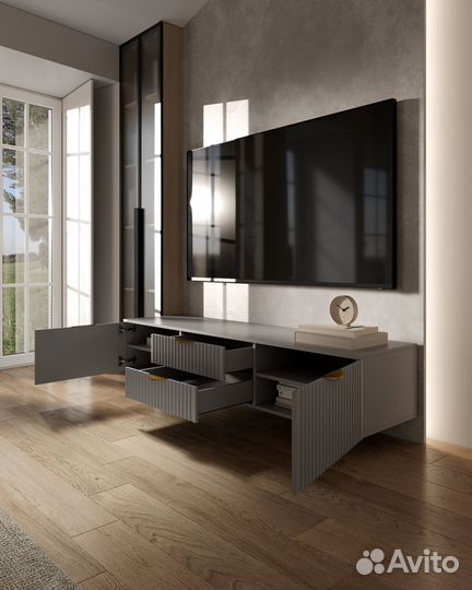 Подвесная тв тумба 160х40х30 Серая