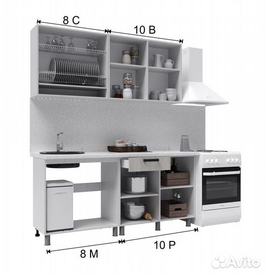 Кухня 1800 мм белый и графит