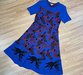Платье трикотажное Kenzo синее с вышивкой