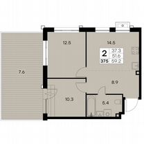 2-к. квартира, 59,2 м², 2/23 эт.