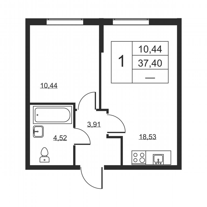 1-к. квартира, 37,4 м², 2/19 эт.