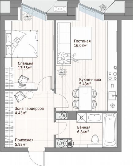 1-к. квартира, 52,2 м², 3/10 эт.