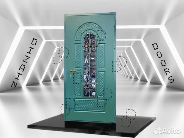 Уличная железная дверь с ковкой и стеклом