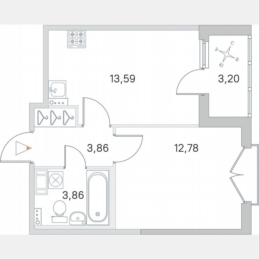 1-к. квартира, 35,7 м², 3/4 эт.