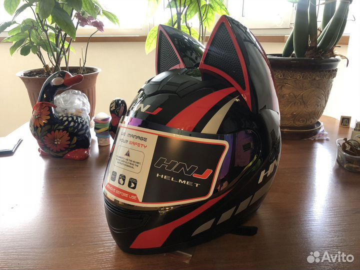 Мото шлем кошка HNJ Red cats