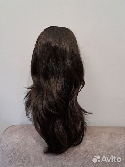 Парик длинный чёрный с челкой. Стрижка каскад