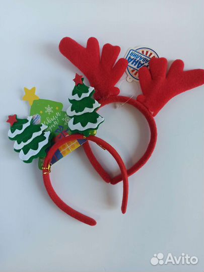 Ободок с оленьими рожками с ёлочками подарок