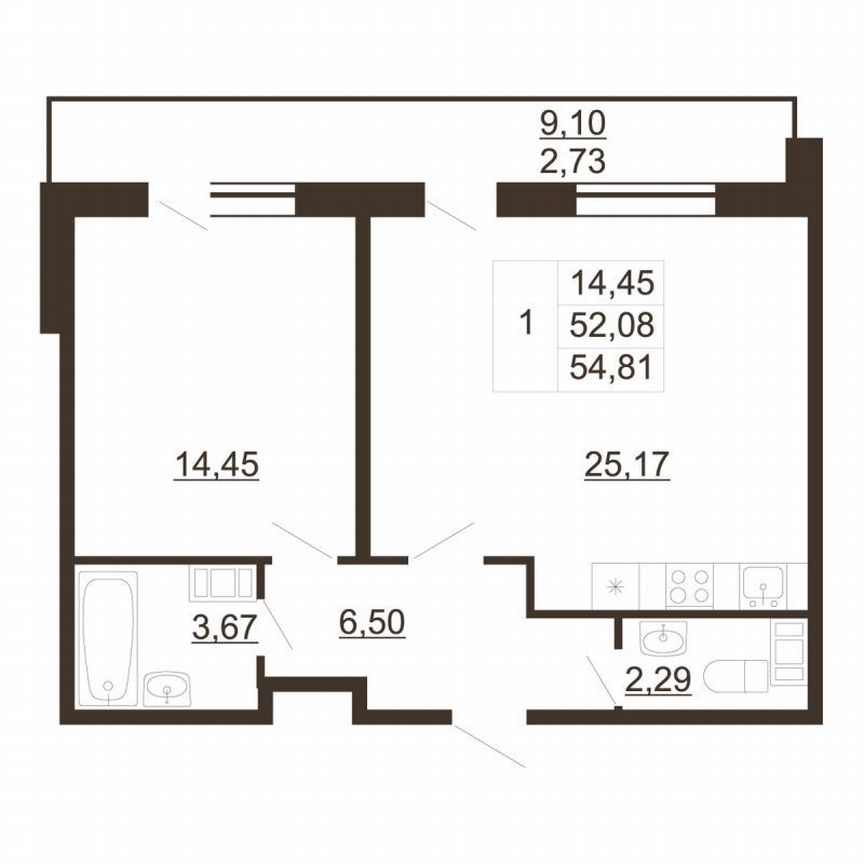 1-к. квартира, 54,8 м², 4/6 эт.