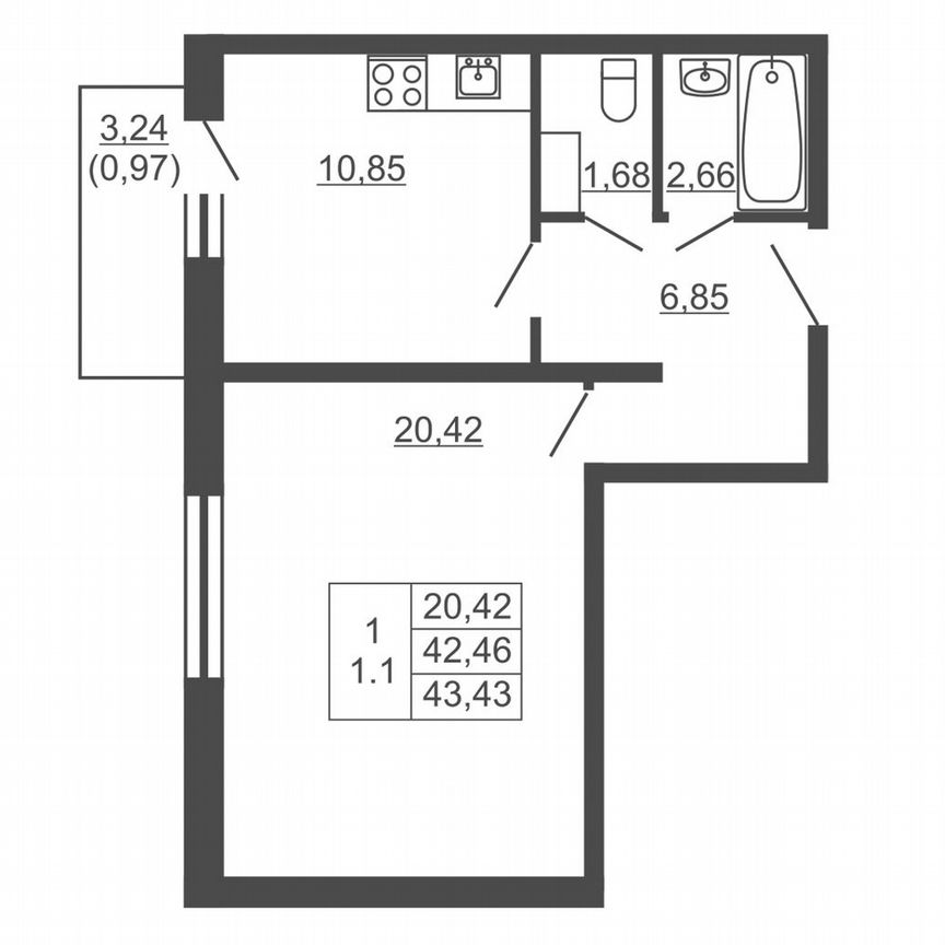 1-к. квартира, 43,4 м², 11/16 эт.