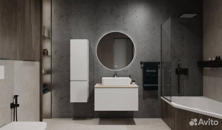 Зеркало круглое Jorno Solo 77 с подсветкой и часами