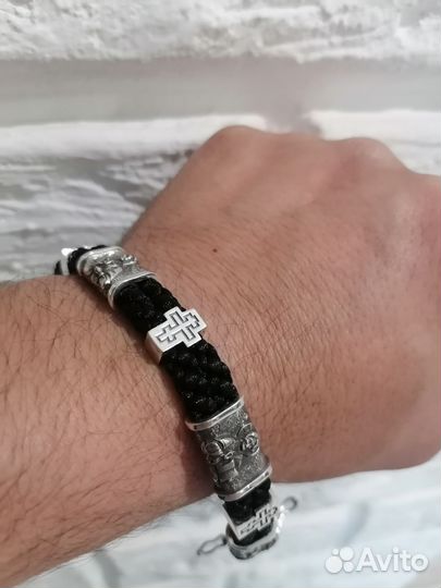 Браслет серебро на гайтане