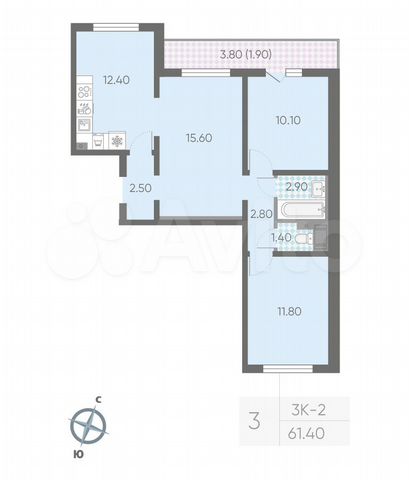 3-к. квартира, 61,4 м², 5/20 эт.
